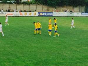L'esultanza del Parma dopo la rete, al 43' st., del 3-0, siglata da Simonetti